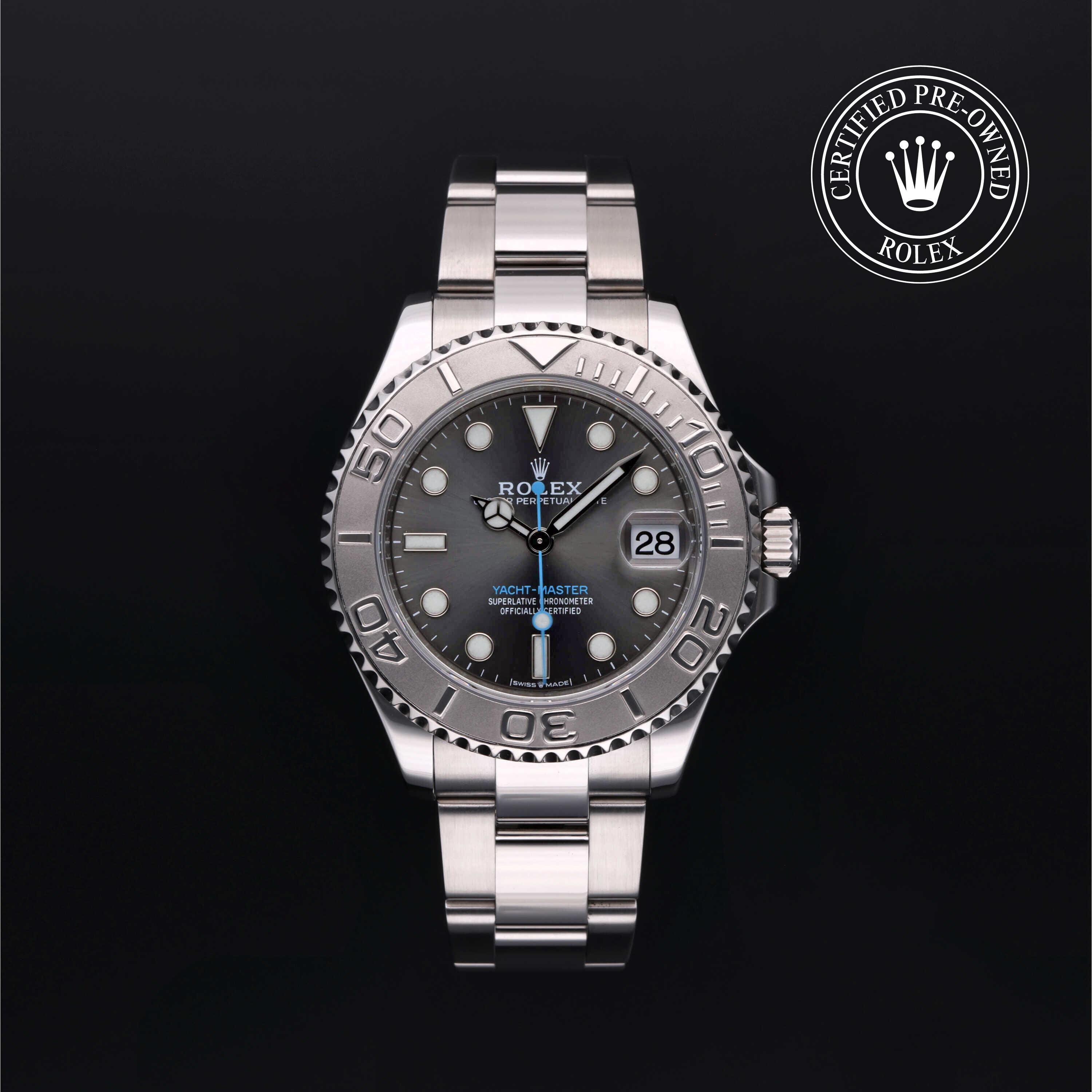 Rolex Certified Pre-owned Yacht-Master M268622-0002 front on black background