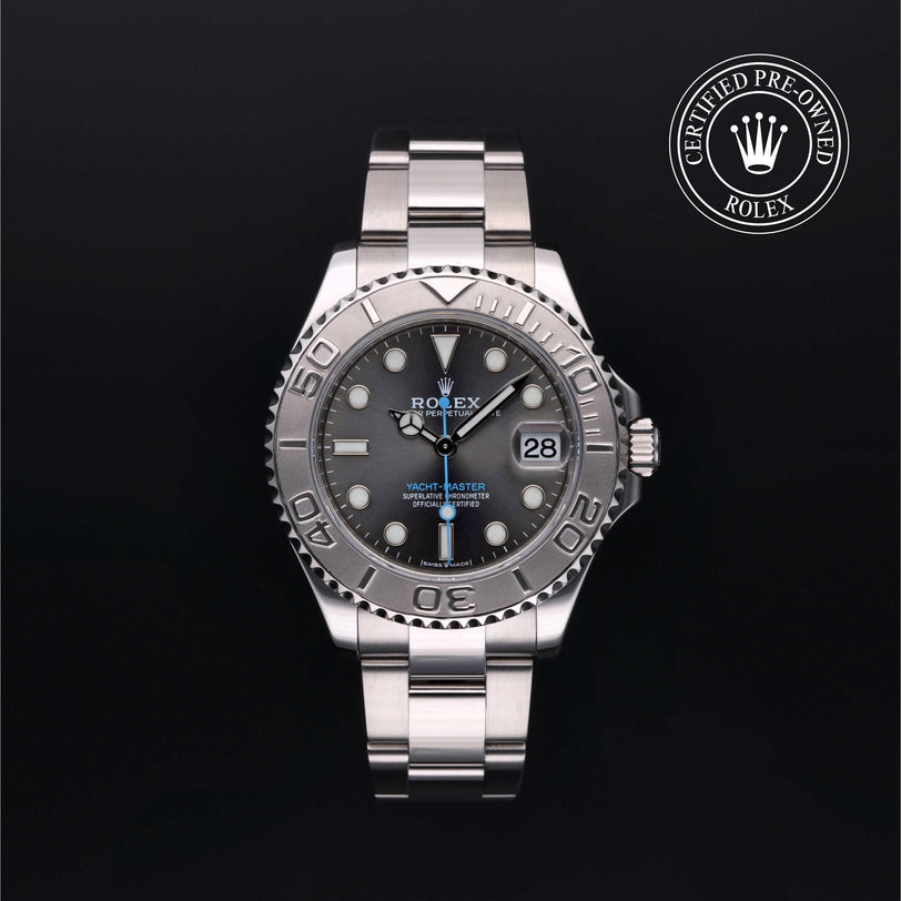 Rolex Certified Pre-owned Yacht-Master M268622-0002 front on black background