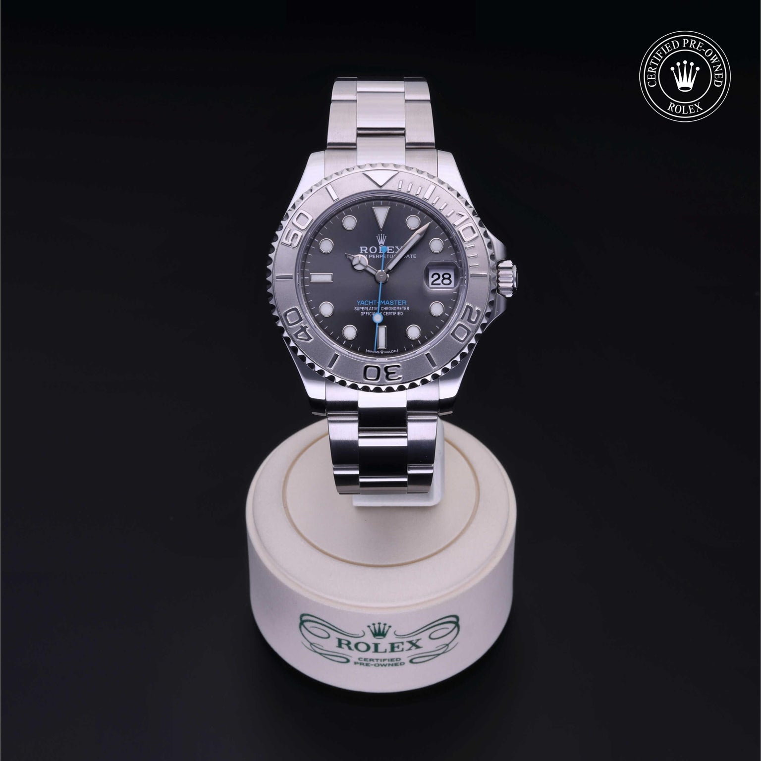 Rolex Certified Pre-owned Yacht-Master M268622-0002 front on black background