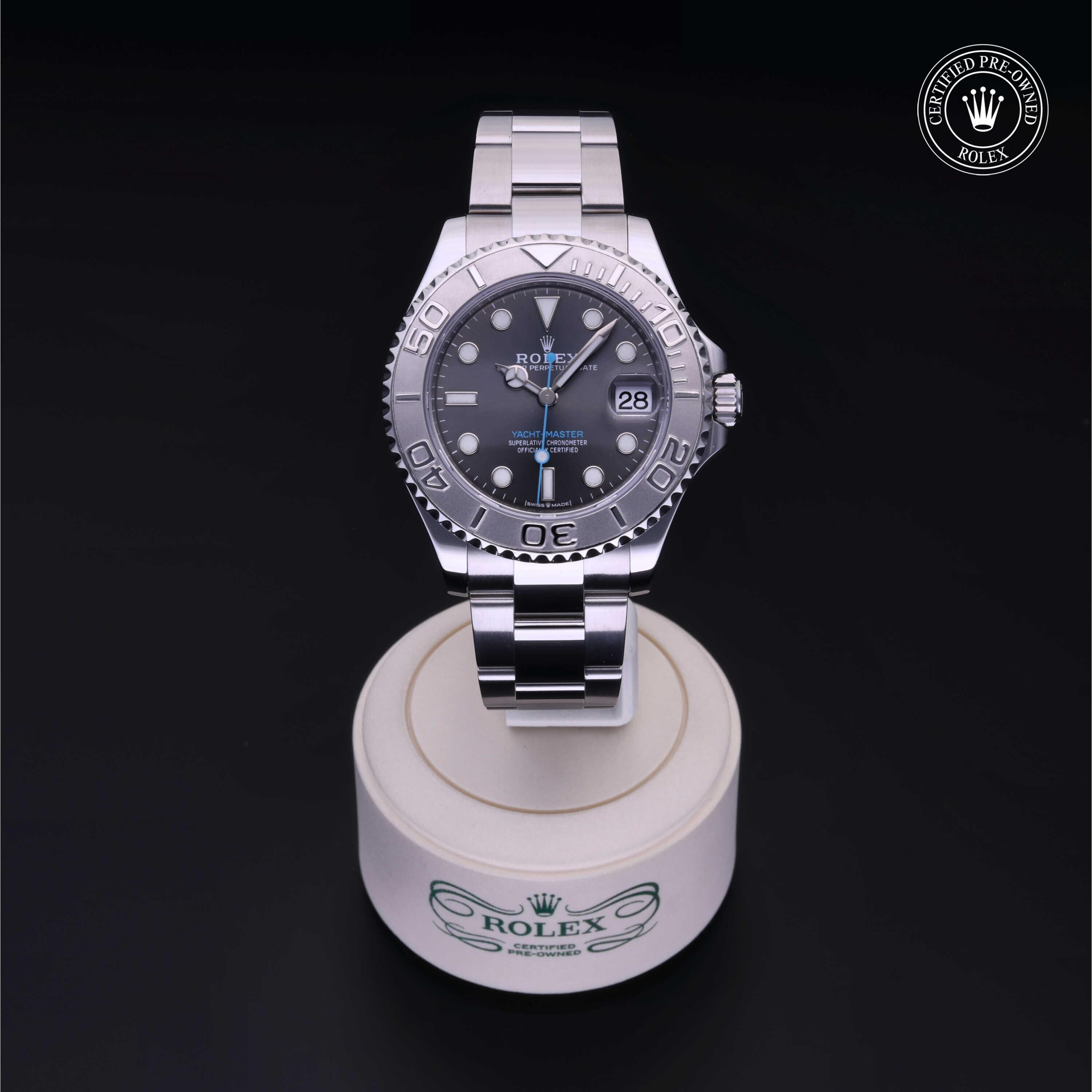 Rolex Certified Pre-owned Yacht-Master M268622-0002 front on black background