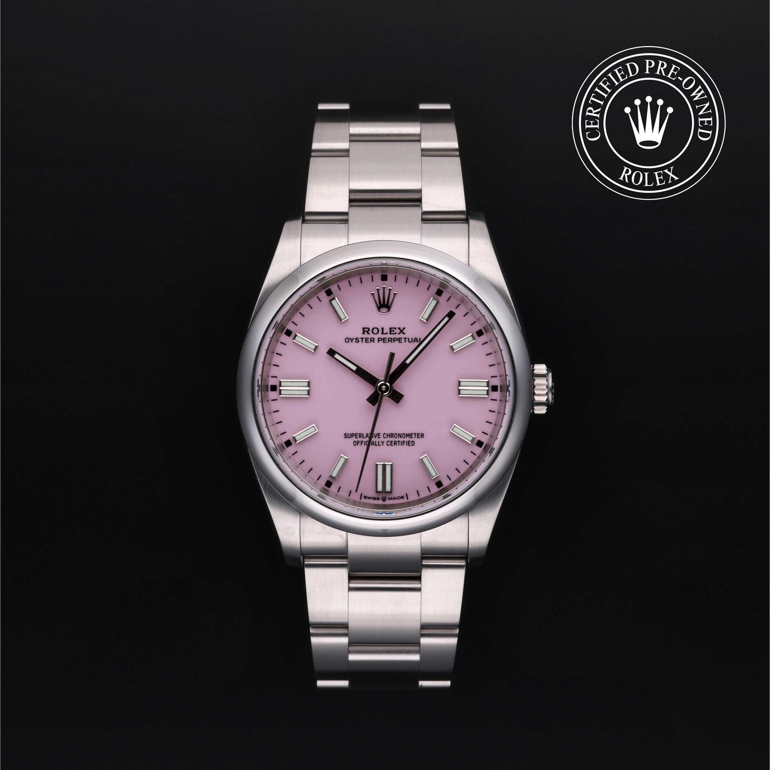 Rolex CPO Oyster Perpetual M126000 front on white background