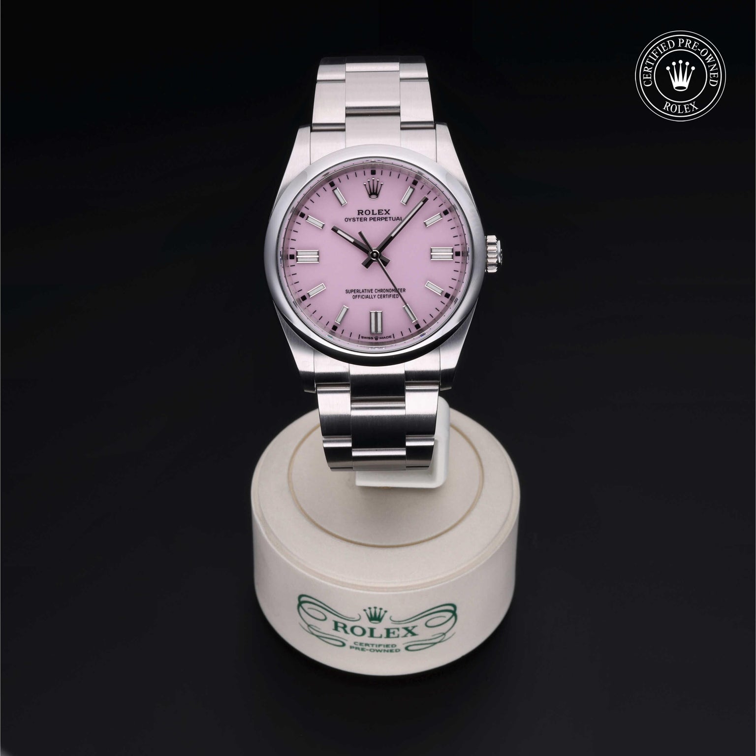 Rolex CPO Oyster Perpetual M126000 front on white background