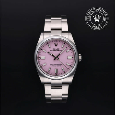 Rolex Certified Pre-owned Oyster Perpetual M126000-0008 front on black background