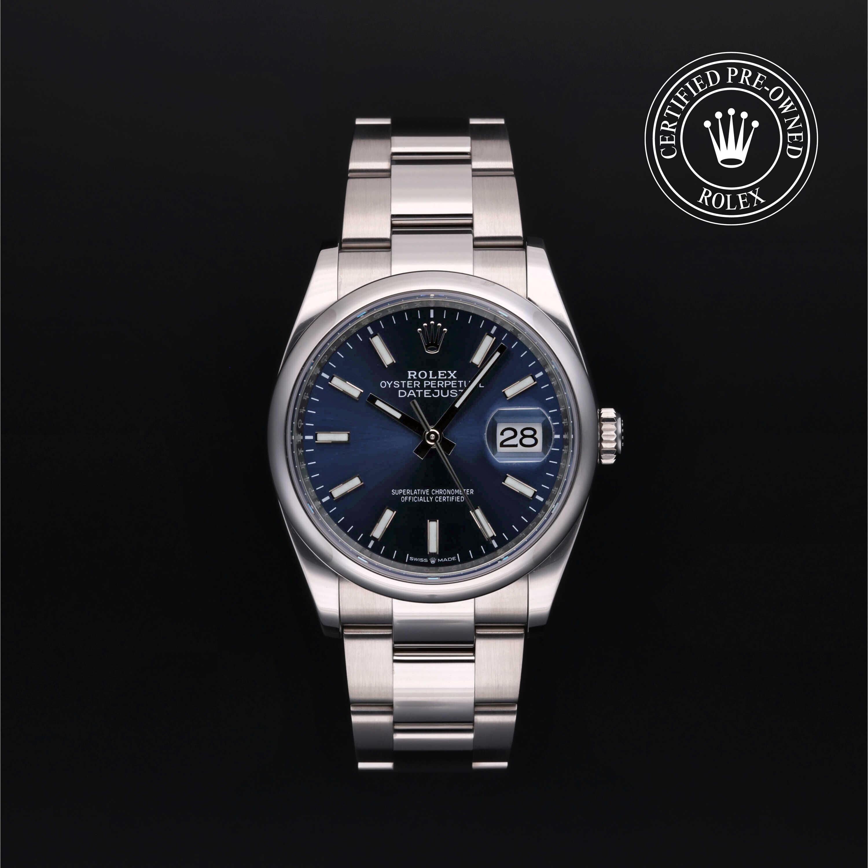 Rolex Certified Pre-owned Datejust M126200-0006 front on black background