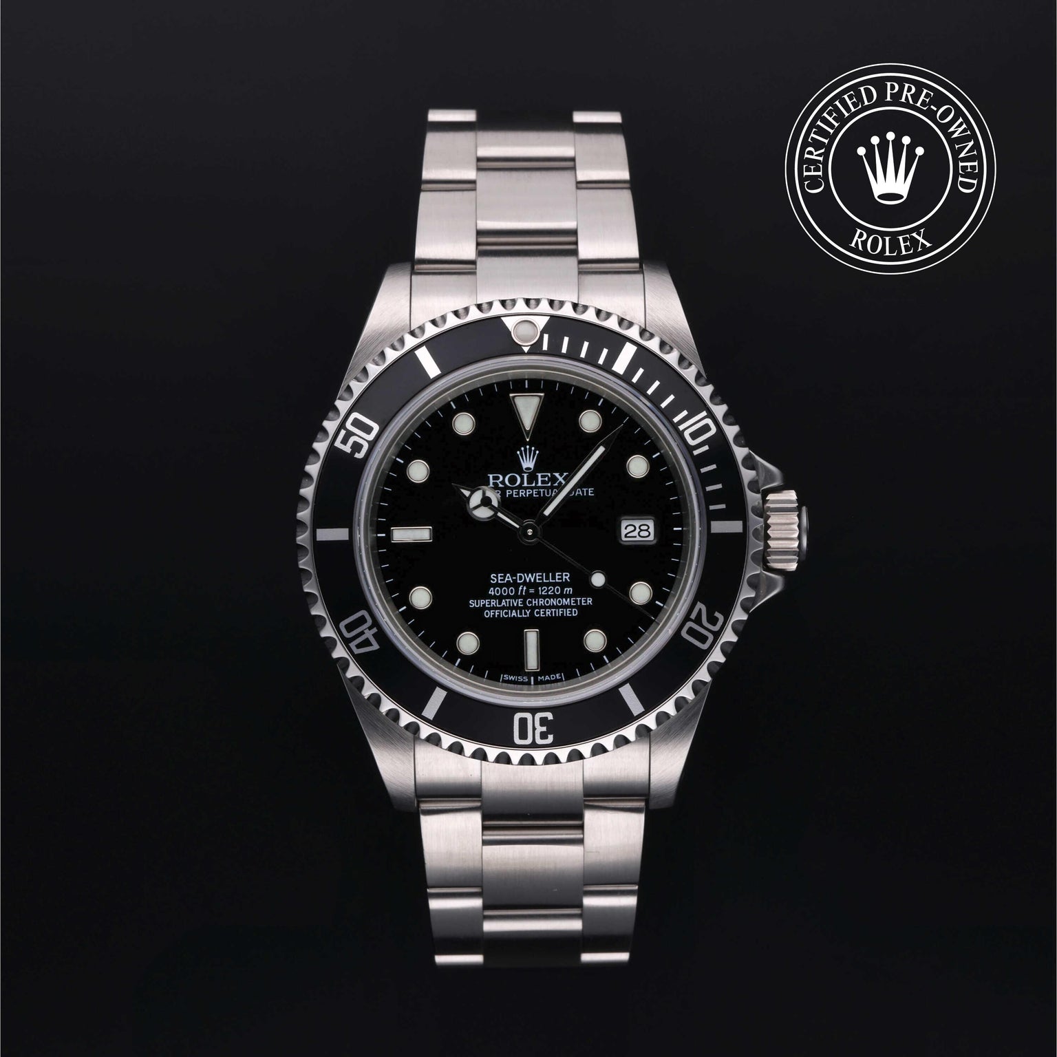 Rolex Certified Pre-owned Sea-Dweller M16600-0003 front on black background