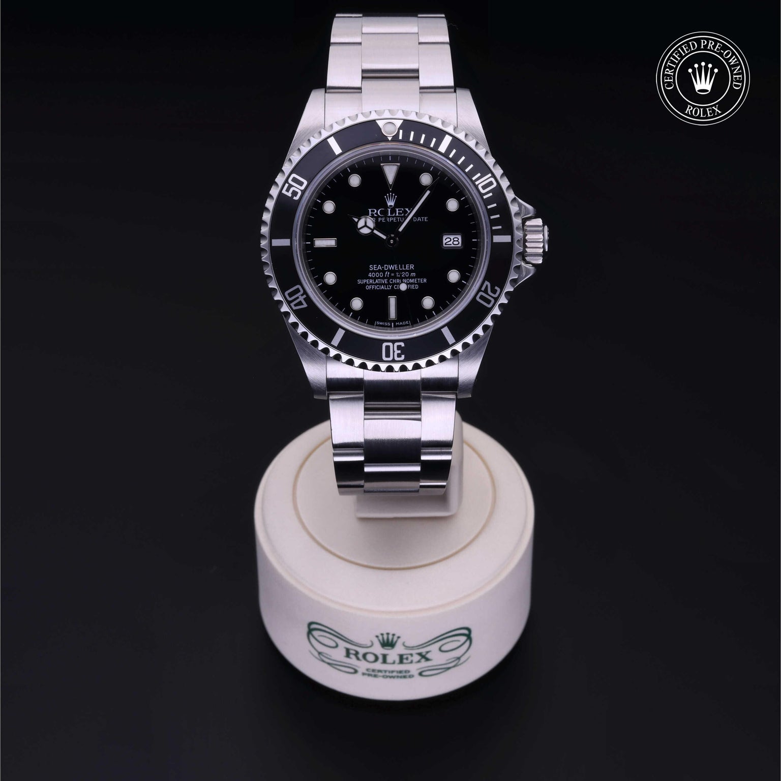 Rolex Certified Pre-owned Sea-Dweller M16600-0003 front on black background