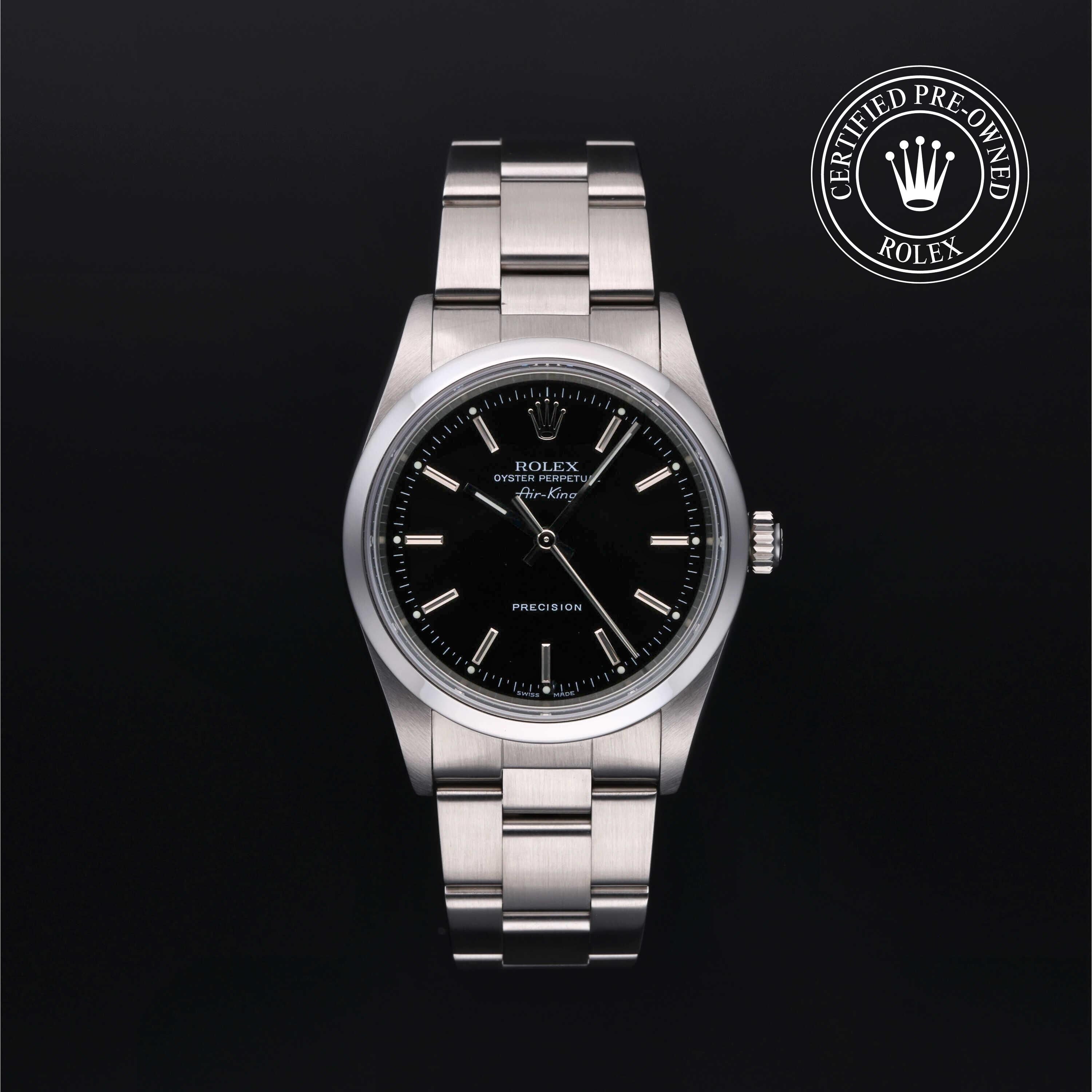 Rolex Certified Pre-owned Air-King M14000M-0009 front on black background