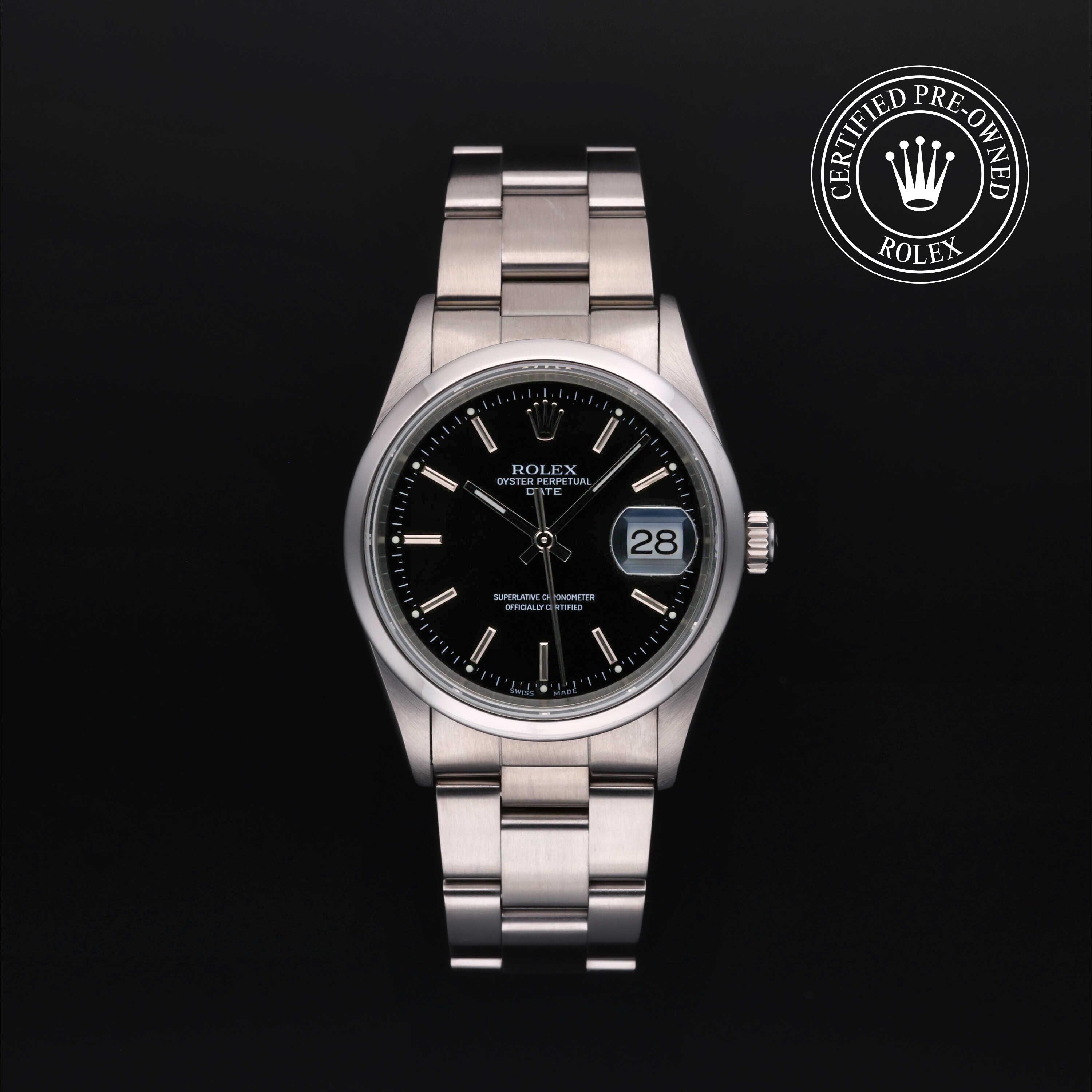 Rolex Certified Pre-owned Oyster Perpetual M15200-0009 front on black background