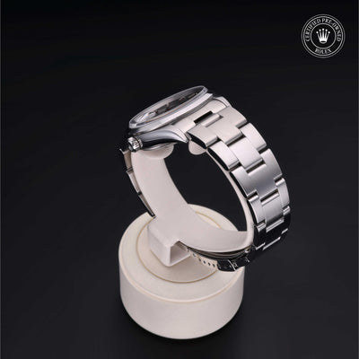 Rolex Certified Pre-owned Oyster Perpetual M15200-0009 front on black background