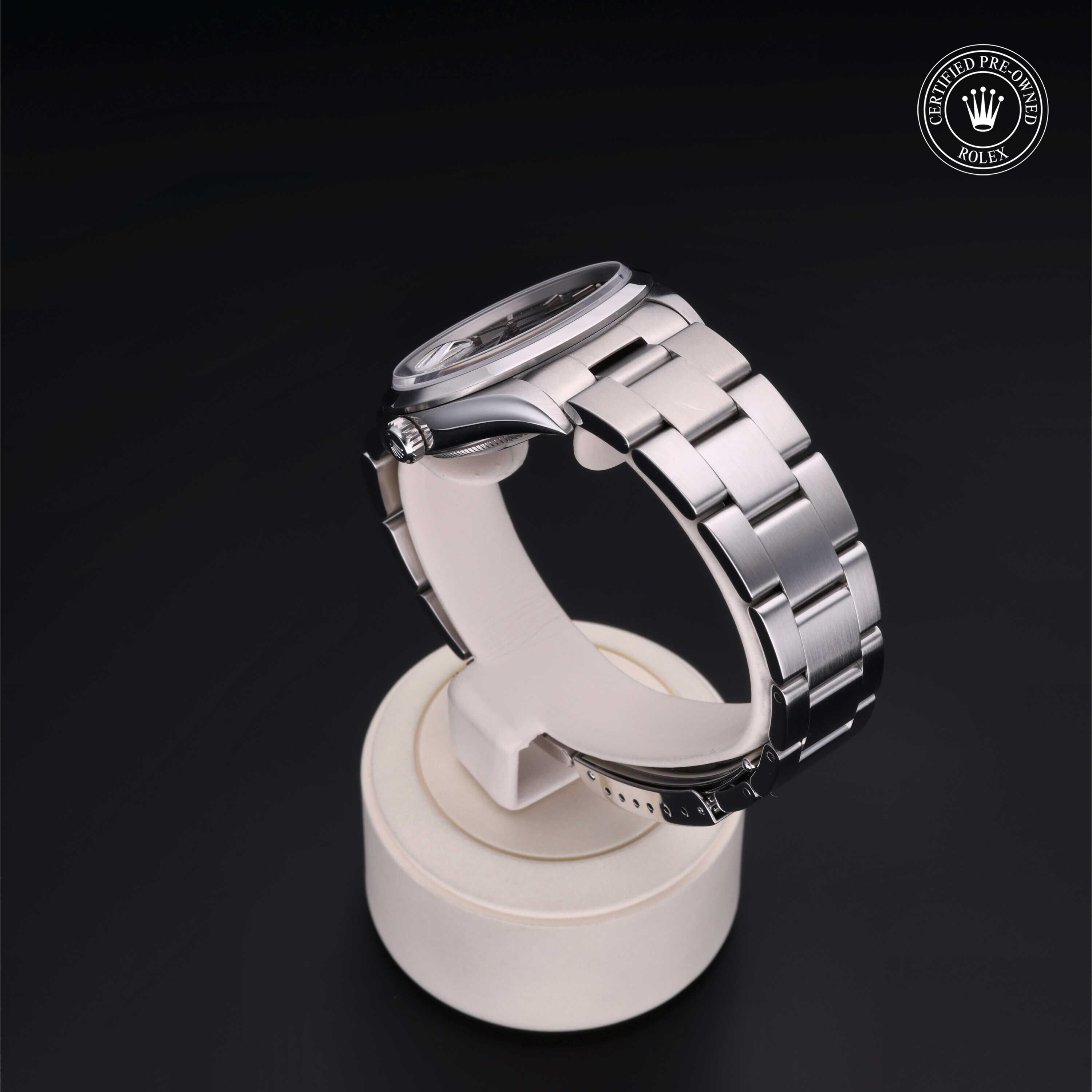 Rolex Certified Pre-owned Oyster Perpetual M15200-0009 front on black background