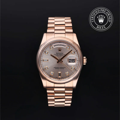 Rolex Certified Pre-owned Day-date M118205-0158 front on black background