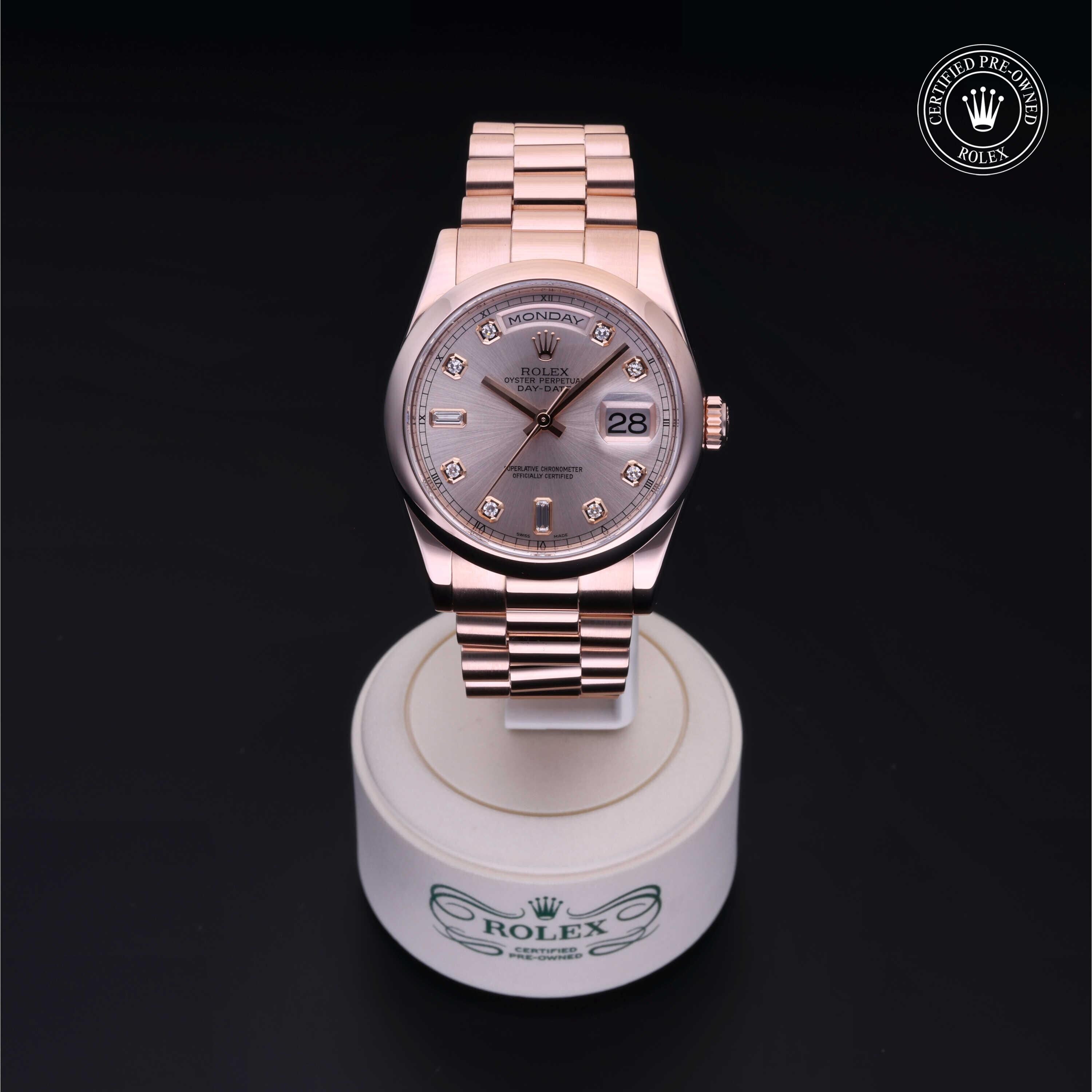 Rolex Certified Pre-owned Day-date M118205-0158 front on black background