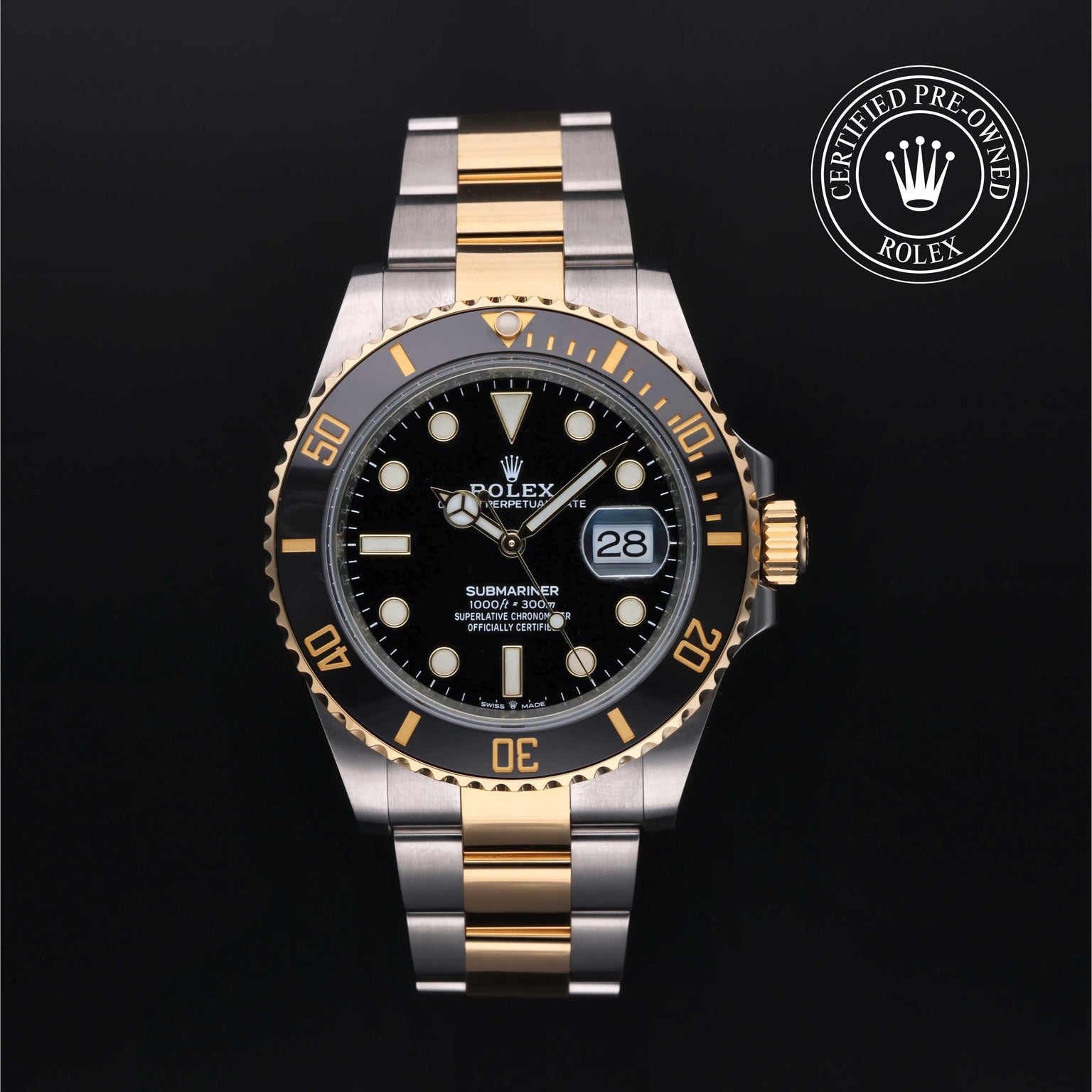 Rolex CPO Submariner M126613LN front on white background