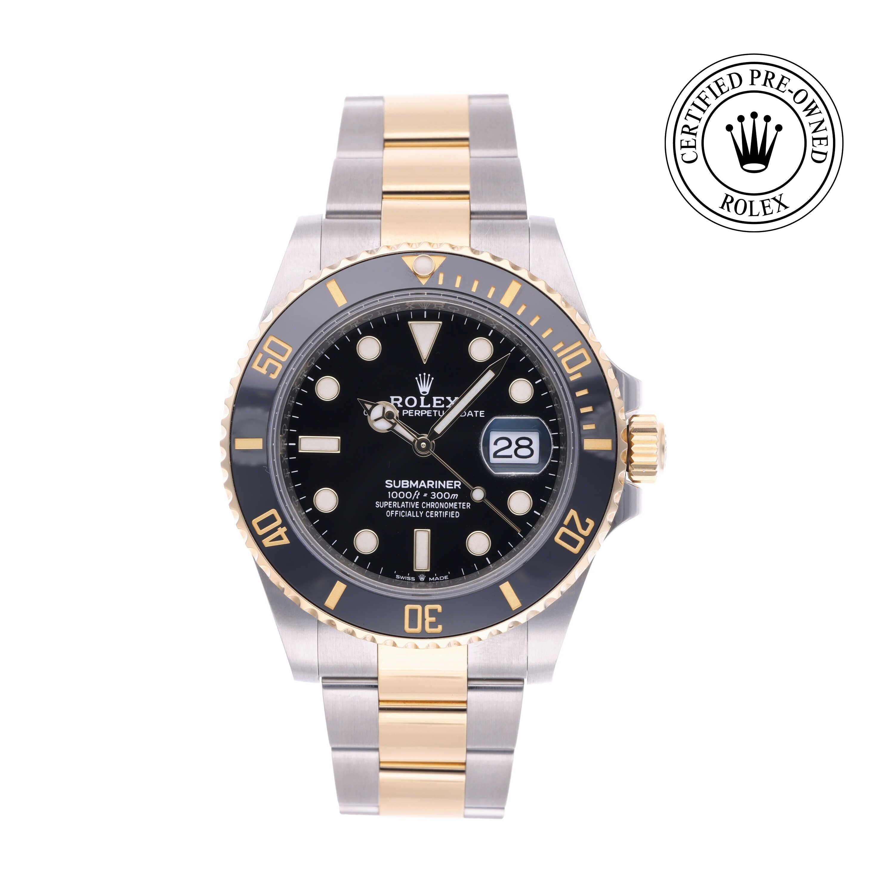 Rolex CPO Submariner M126613LN front on white background