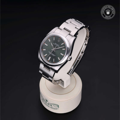 Rolex Certified Pre-owned Air-King M114200-0021 front on black background