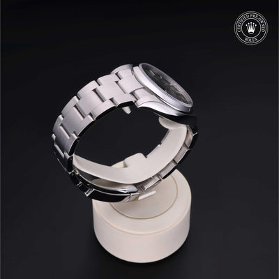 Rolex Certified Pre-owned Air-King M114200-0021 front on black background