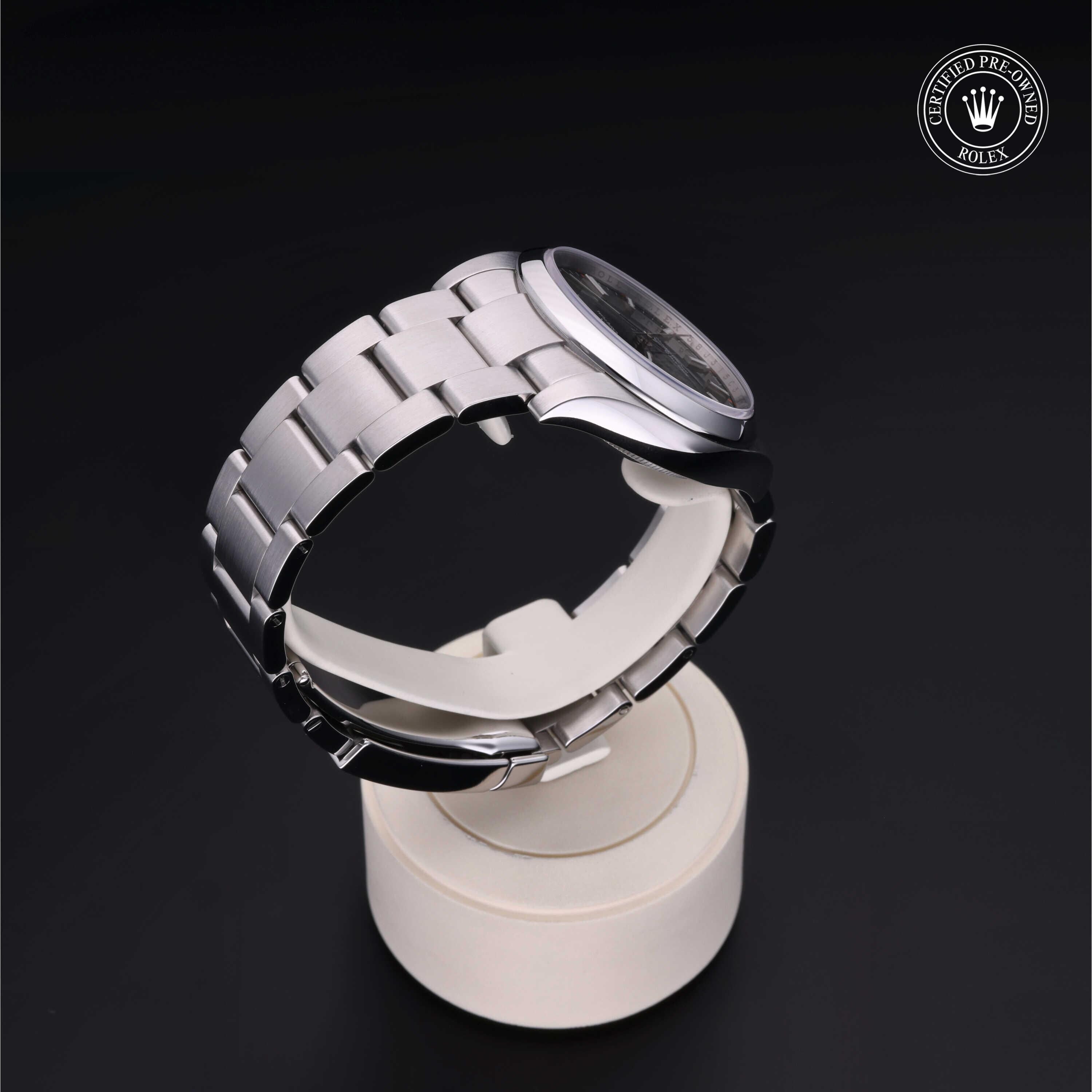 Rolex Certified Pre-owned Air-King M114200-0021 front on black background