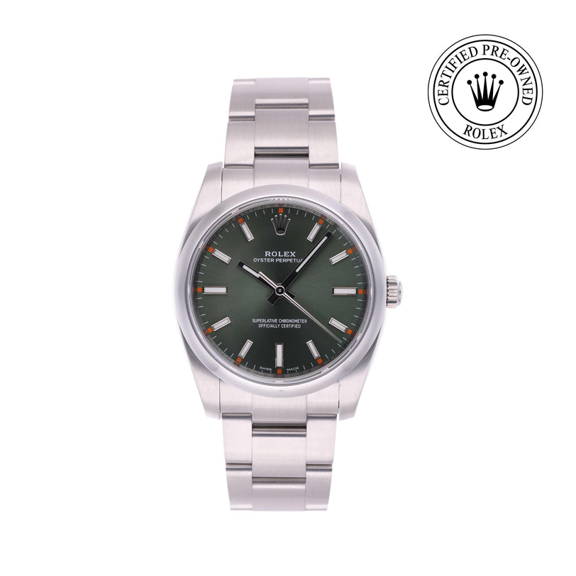 Rolex Certified Pre-owned Air-King M114200-0021 front on white background