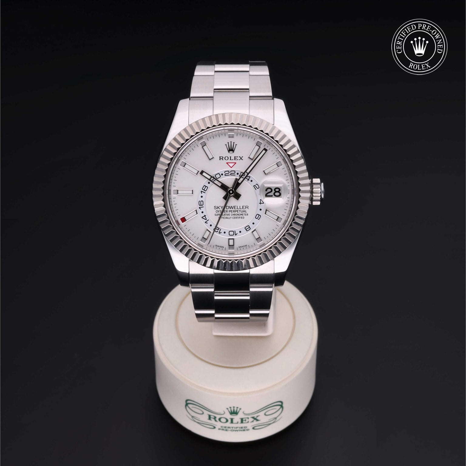 Rolex Certified Pre-owned Sky-Dweller M326934-0001 front on black background