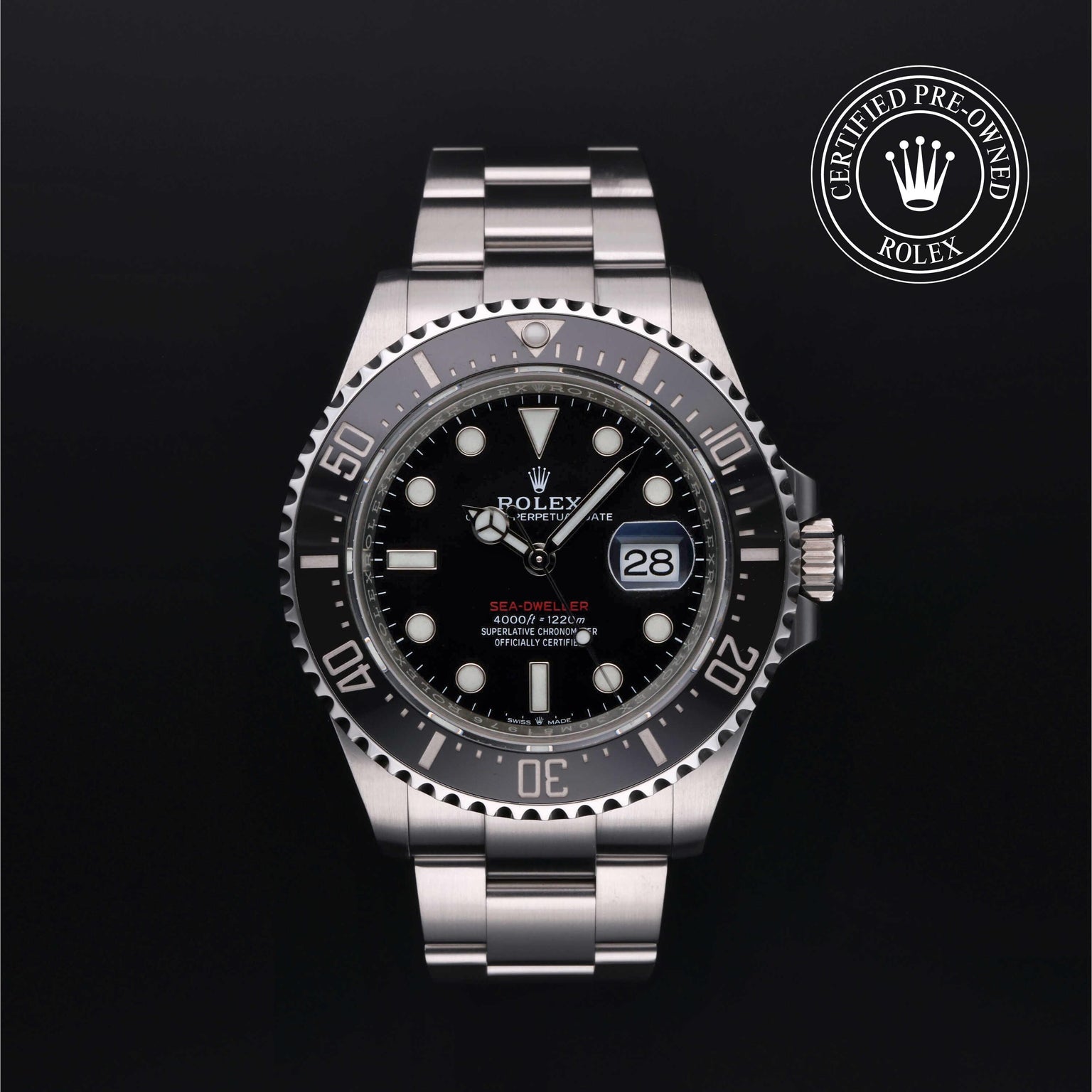 Rolex Certified Pre-owned Sea-Dweller M126600-0001 front on black background