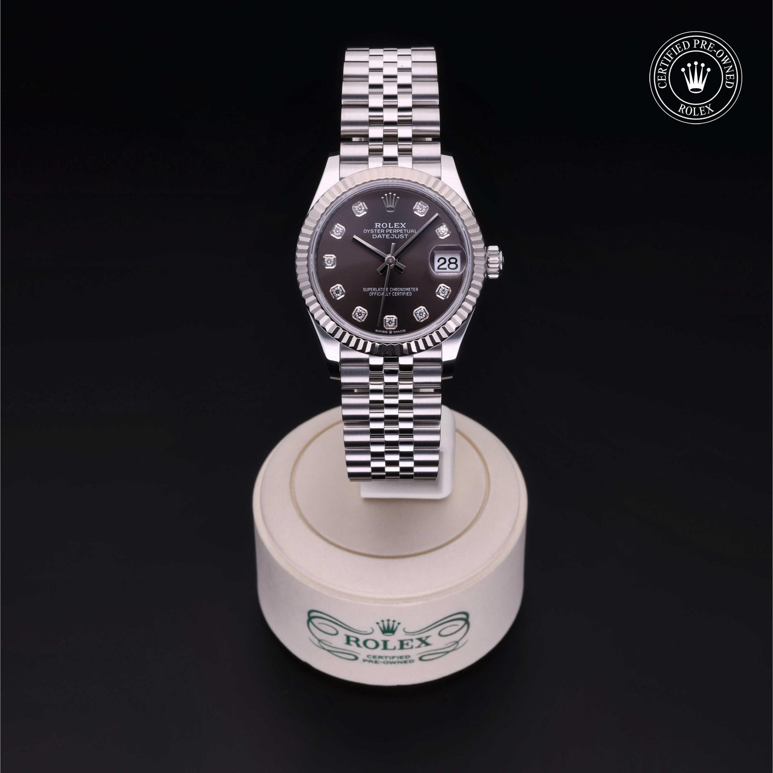 Rolex Certified Pre-owned Lady Datejust M278274-0008 front on black background