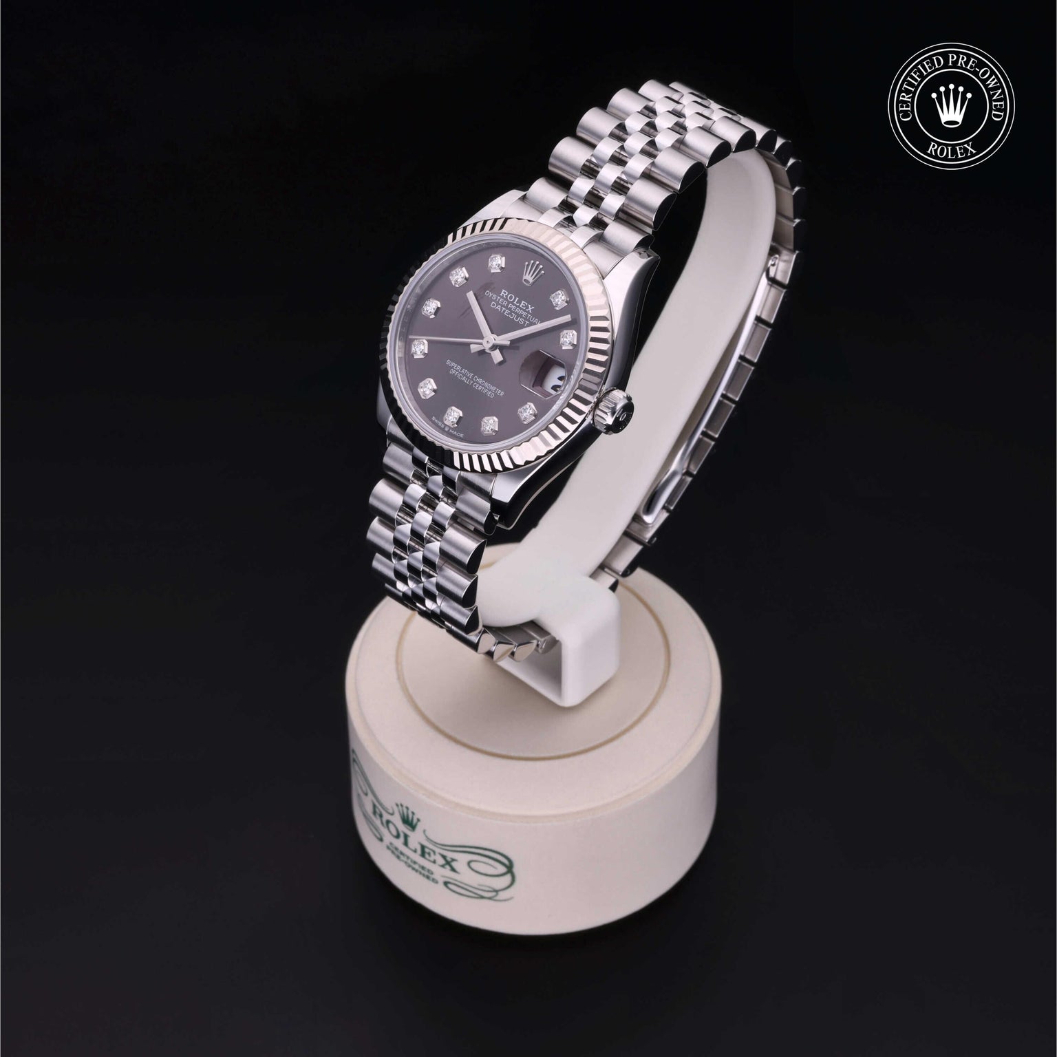 Rolex Certified Pre-owned Lady Datejust M278274-0008 front on black background