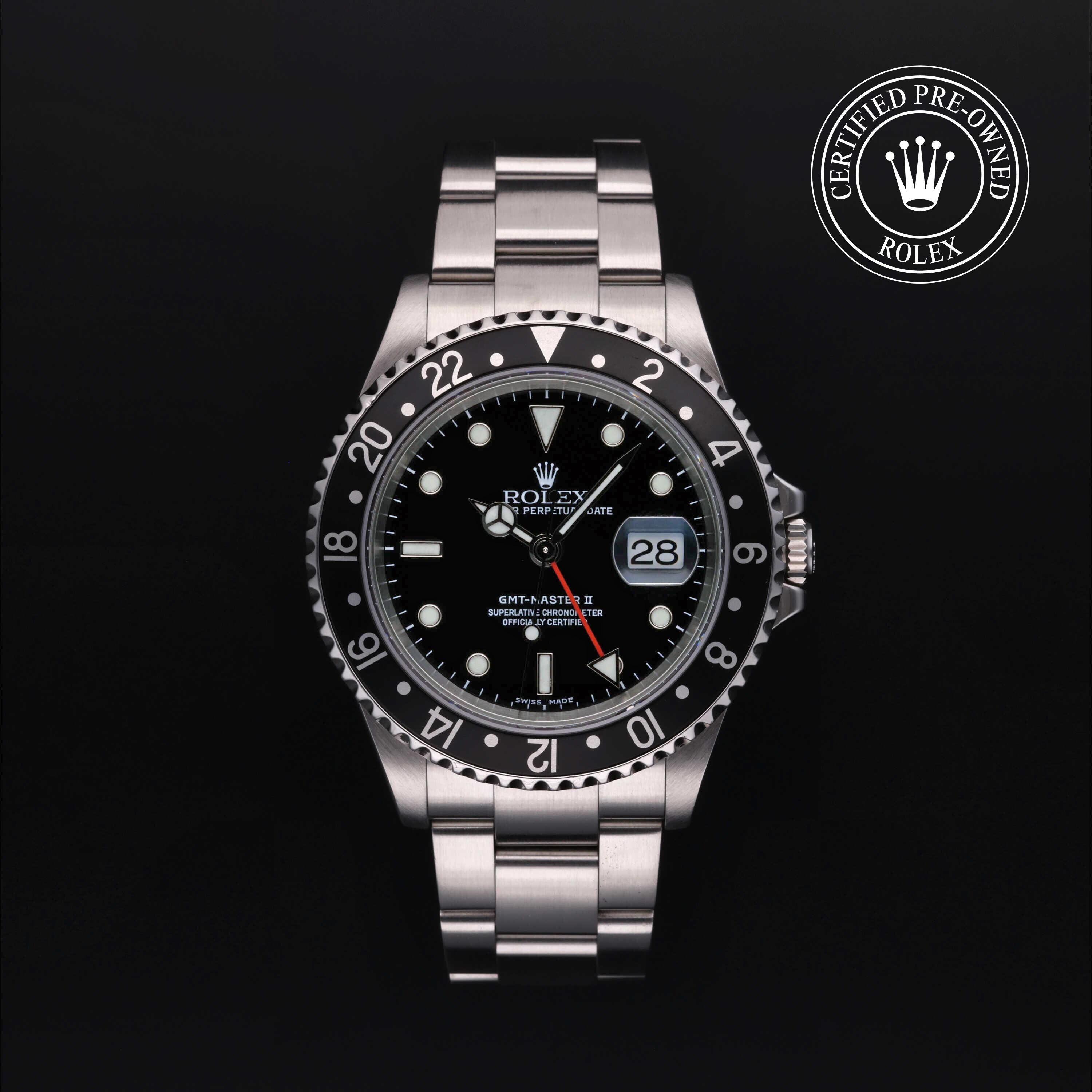 Rolex CPO GMT M16710LN front on white background