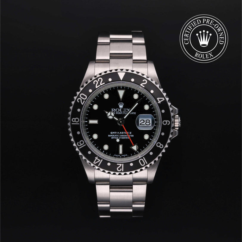 Rolex CPO GMT M16710LN front on white background