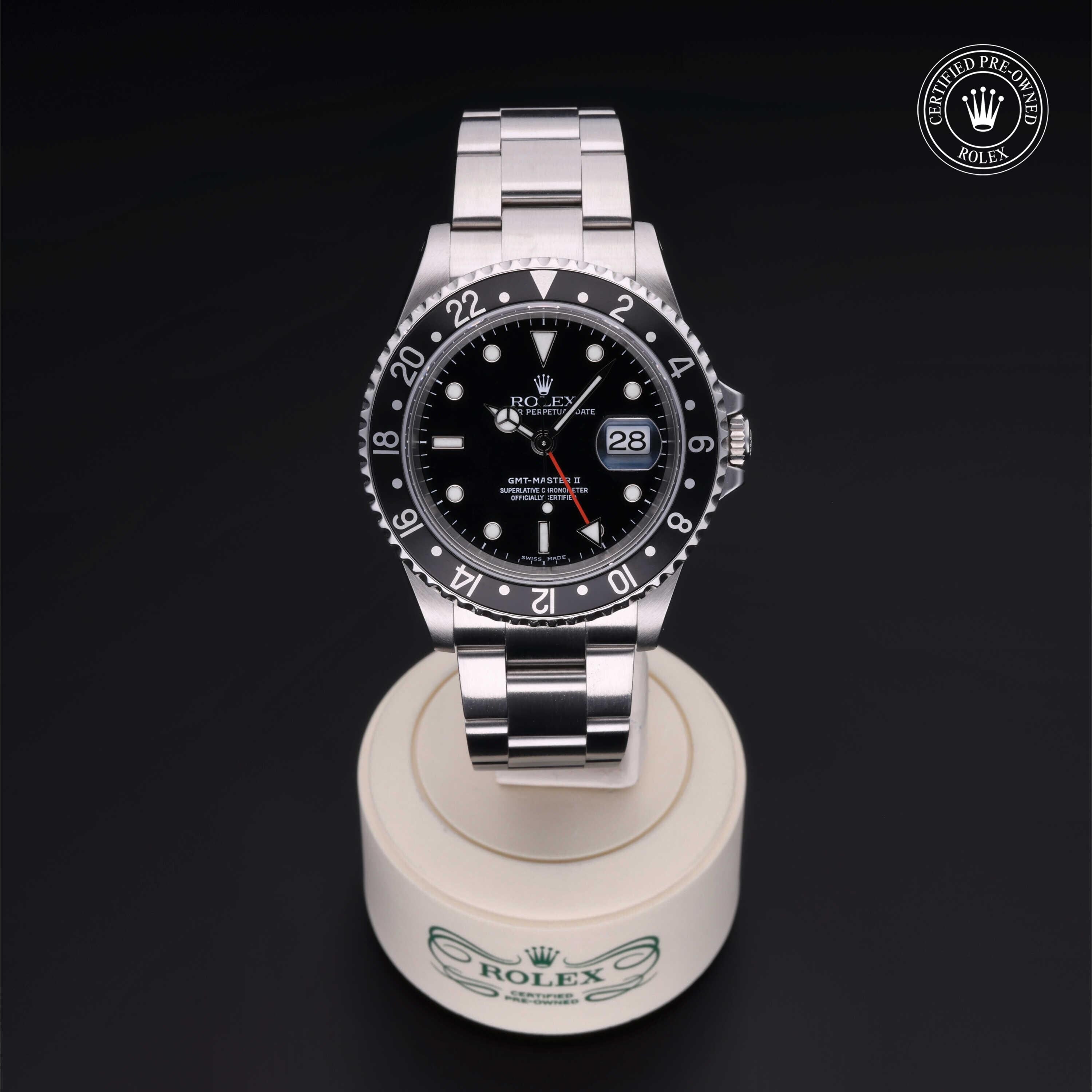Rolex CPO GMT M16710LN front on white background
