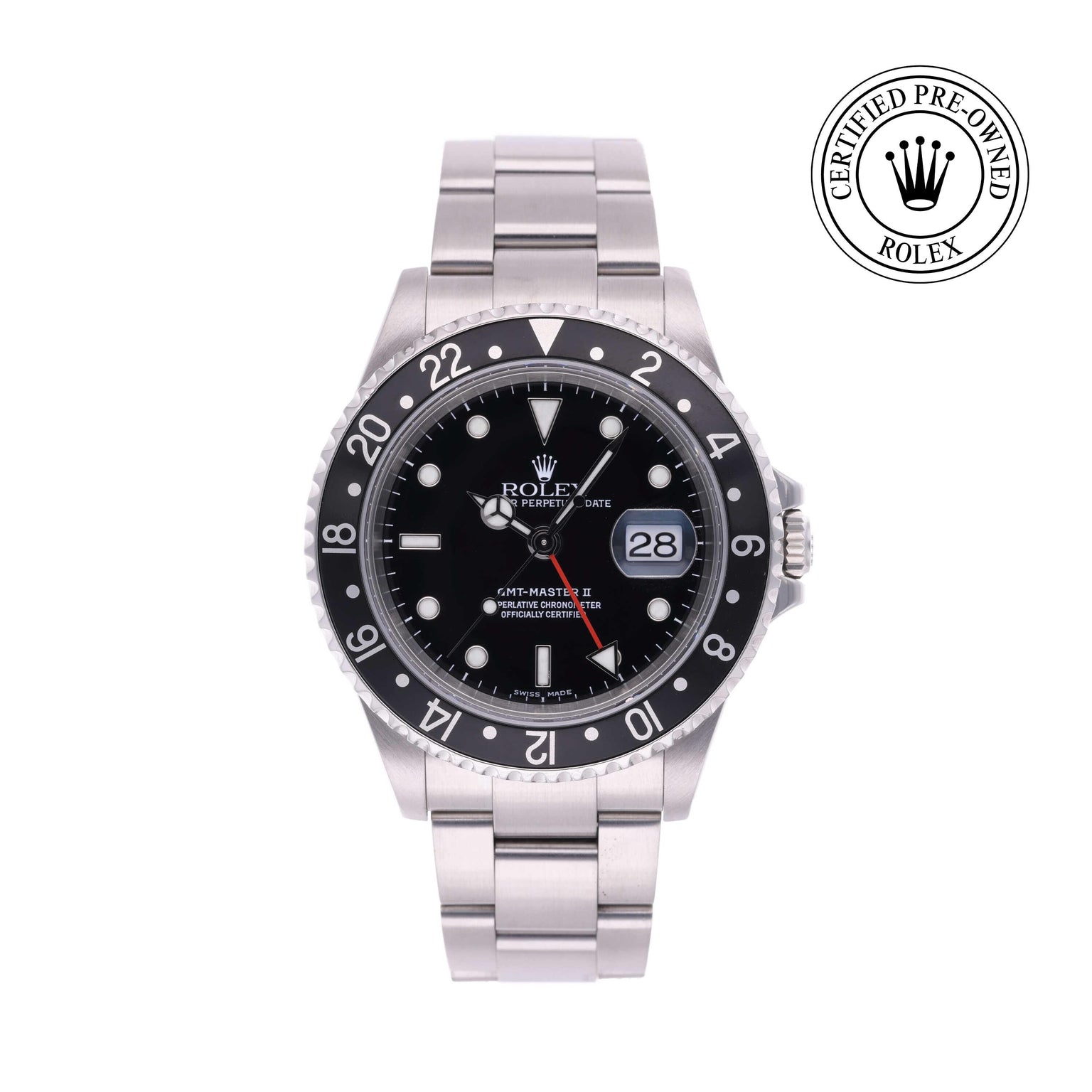 Rolex CPO GMT M16710LN front on white background