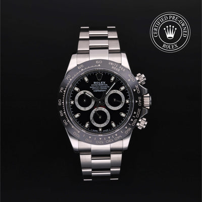 Rolex CPO Daytona M116500LN front on white background