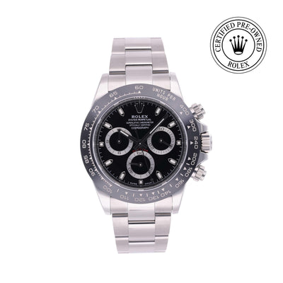 Rolex CPO Daytona M116500LN front on white background