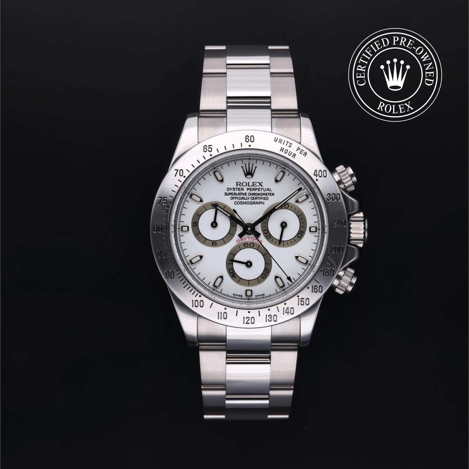 Rolex CPO Daytona M116520 front on white background