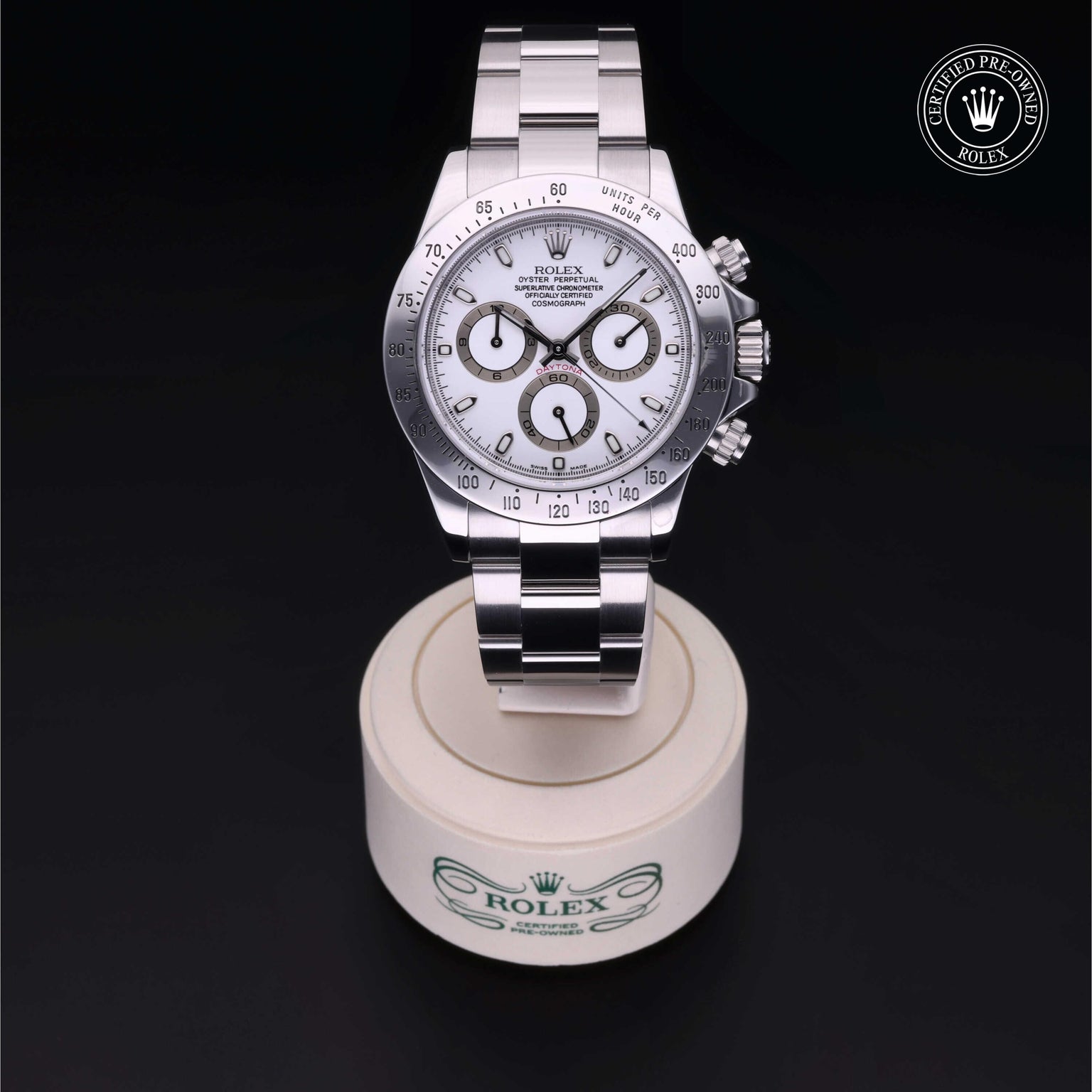 Rolex CPO Daytona M116520 front on white background