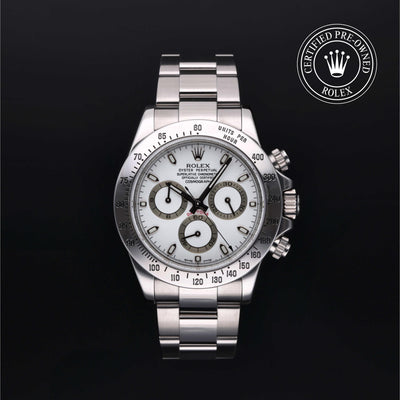Rolex Certified Pre-owned Daytona M116520-0016 front on black background