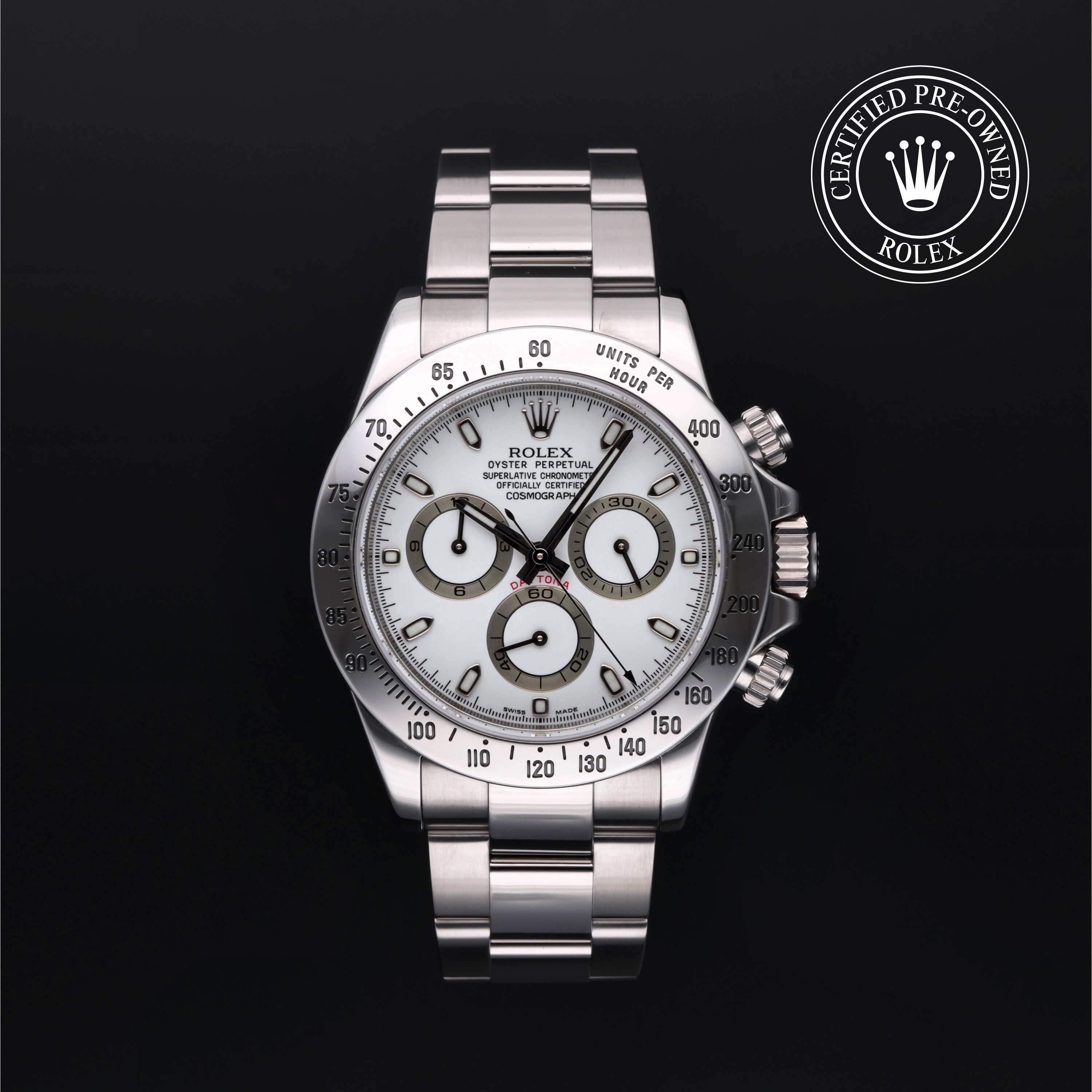 Rolex Certified Pre-owned Daytona M116520-0016 front on black background