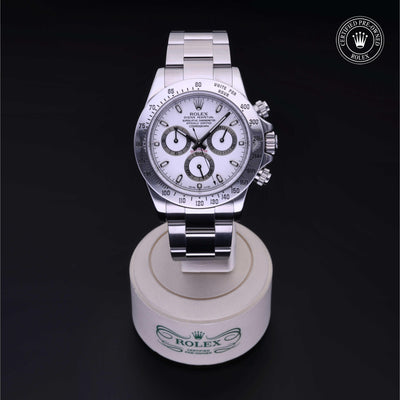 Rolex Certified Pre-owned Daytona M116520-0016 front on black background