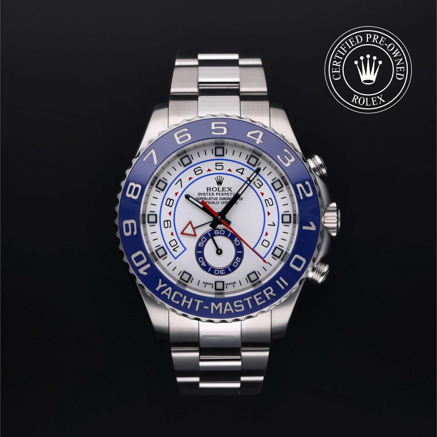 Rolex Certified Pre-owned Yacht-Master M116680-0001 front on black background