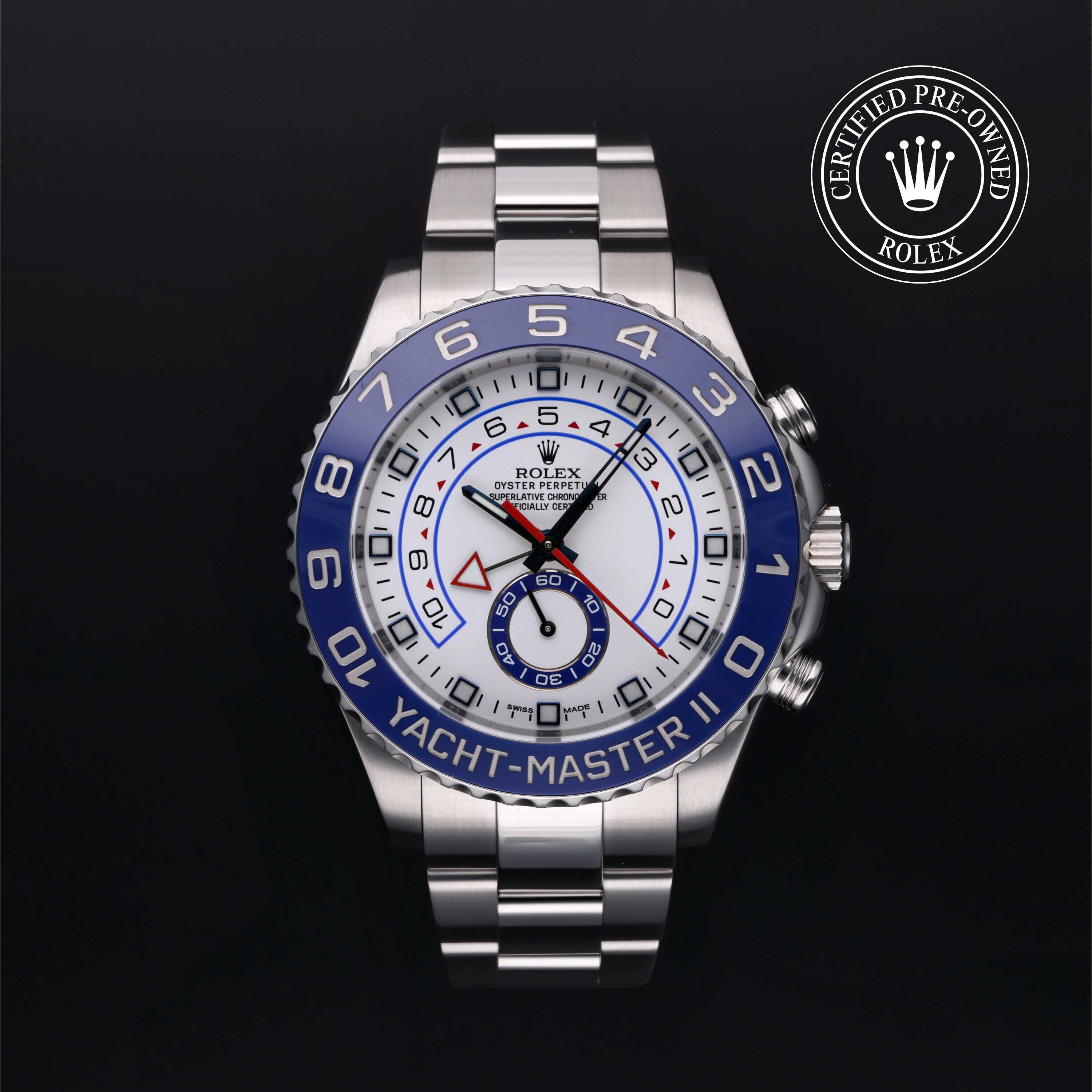 Rolex Certified Pre-owned Yacht-Master M116680-0001 front on black background