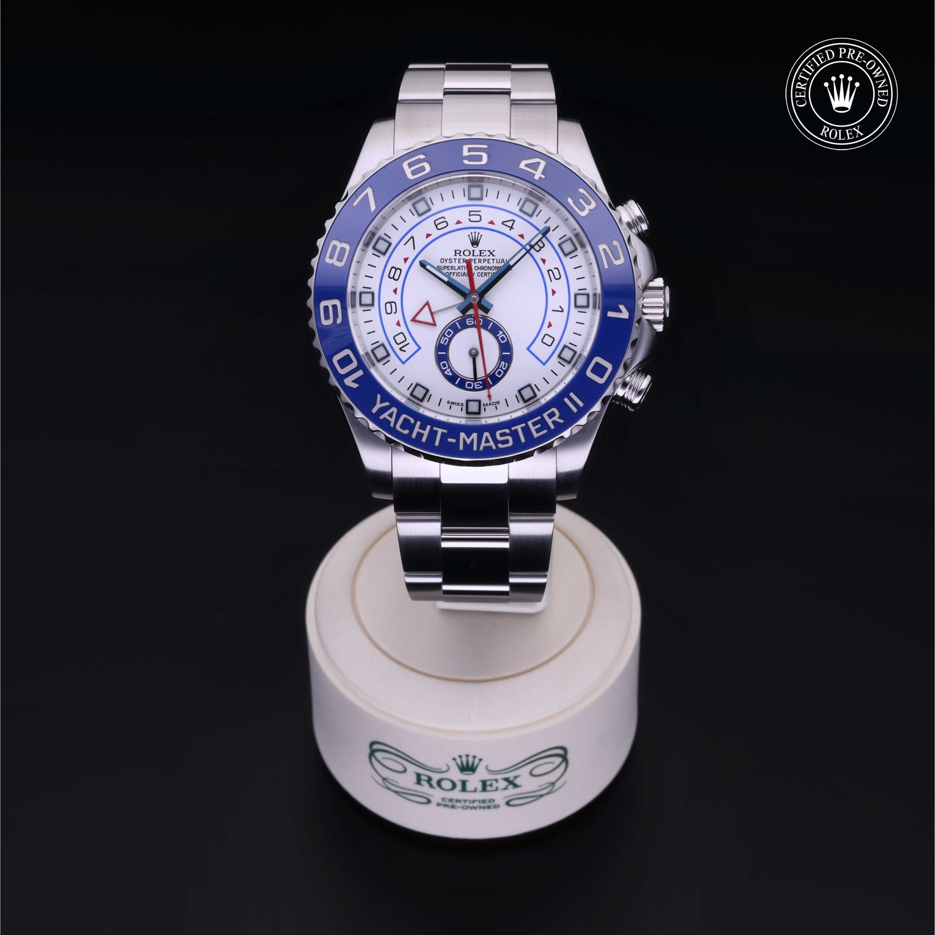 Rolex Certified Pre-owned Yacht-Master M116680-0001 front on black background