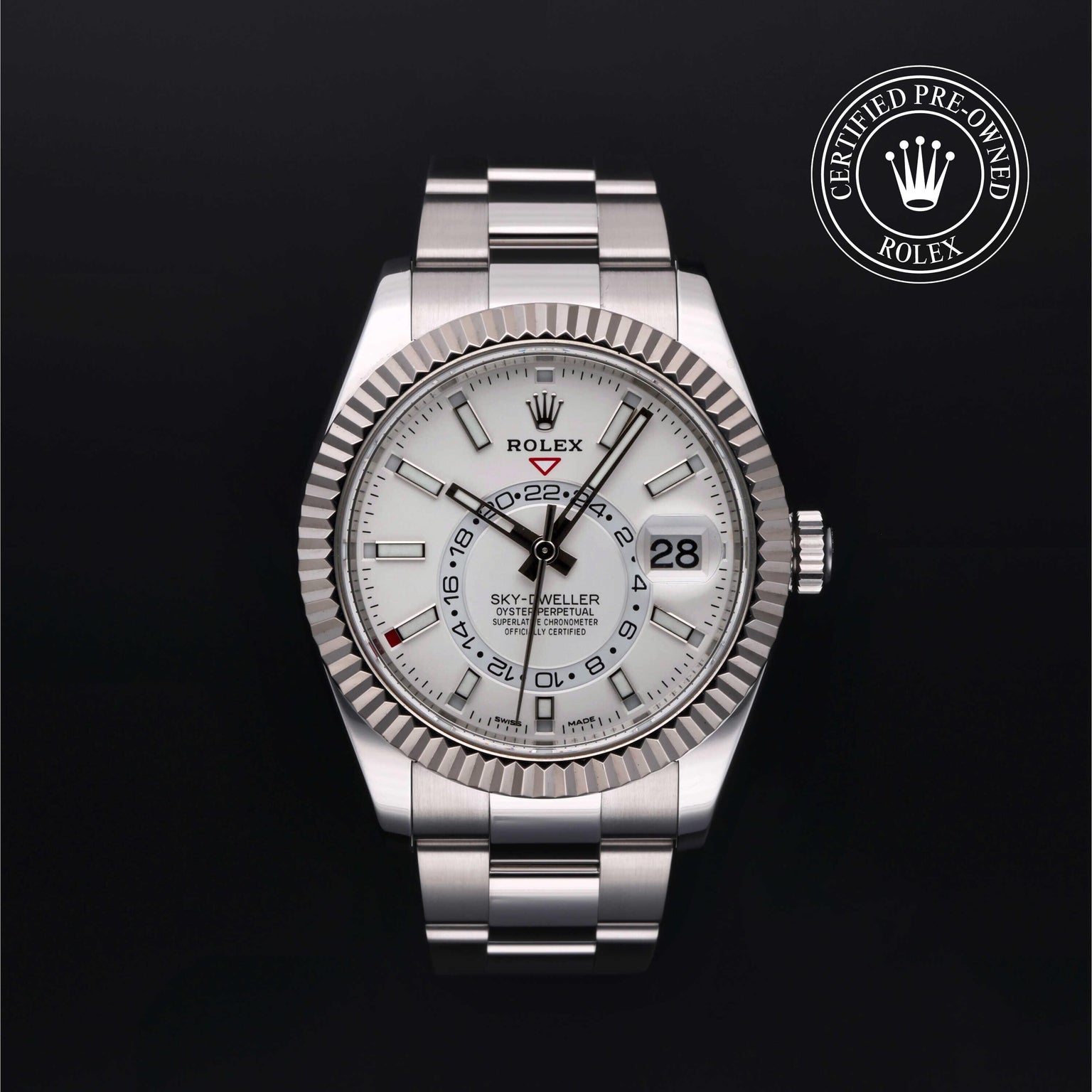 Rolex Certified Pre-owned Sky-Dweller M326934-0001 front on black background