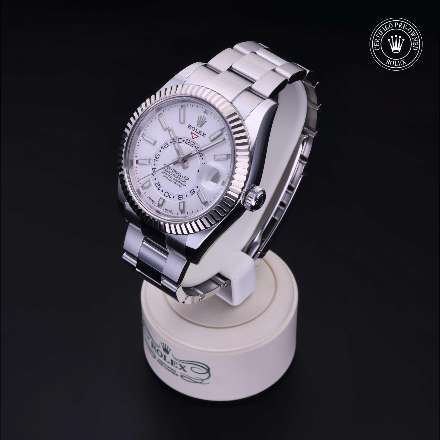 Rolex Certified Pre-owned Sky-Dweller M326934-0001 front on black background