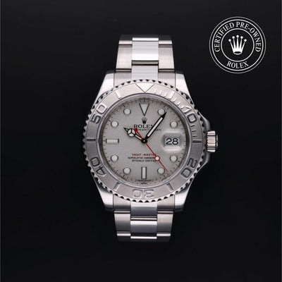 Rolex Certified Pre-owned Yacht-Master M116622-0002 front on black background