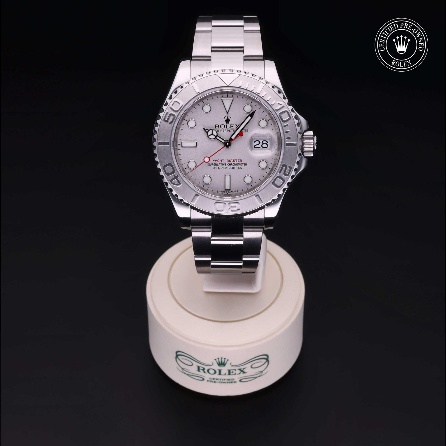 Rolex Certified Pre-owned Yacht-Master M116622-0002 front on black background