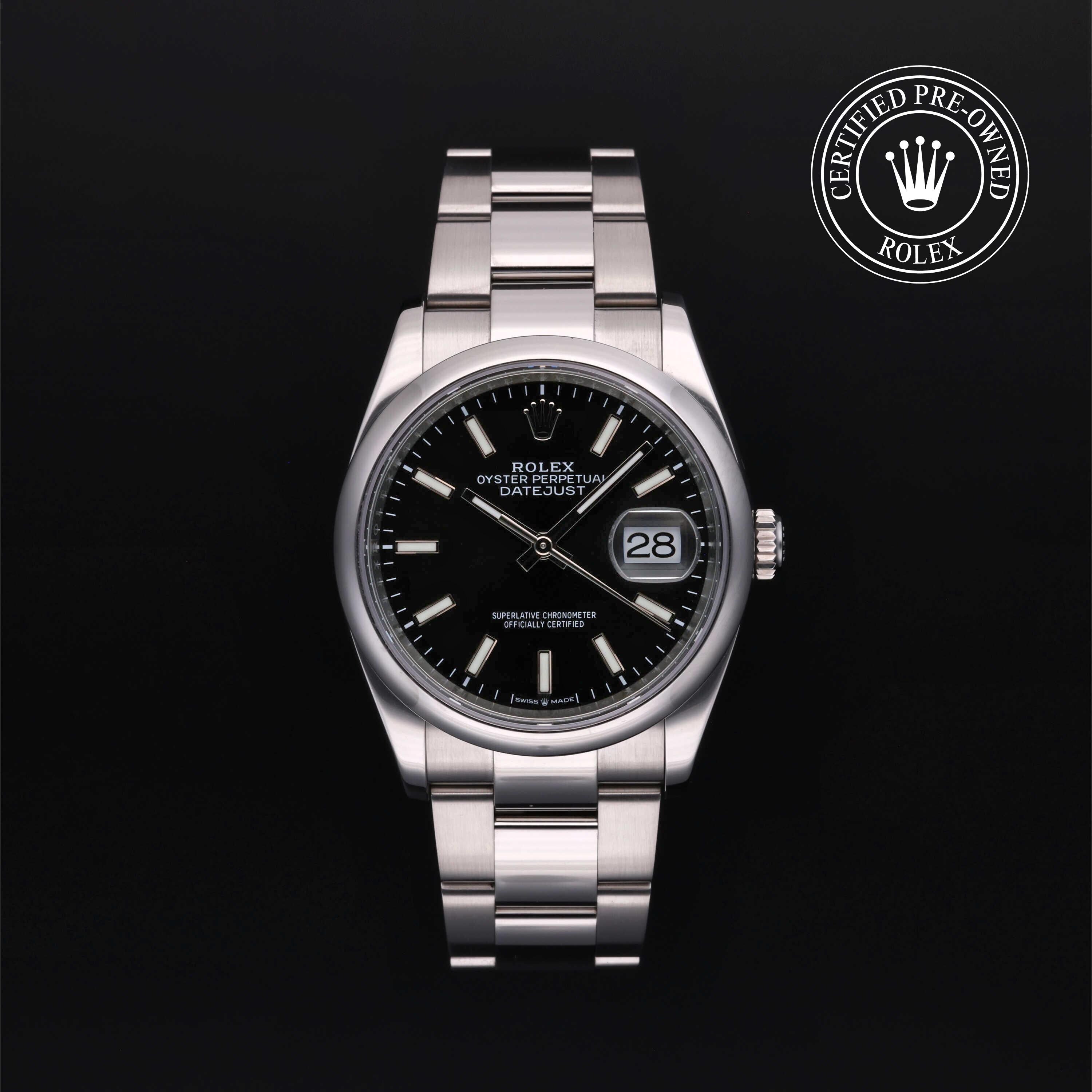Rolex Certified Pre-owned Datejust M126200-0004 front on black background