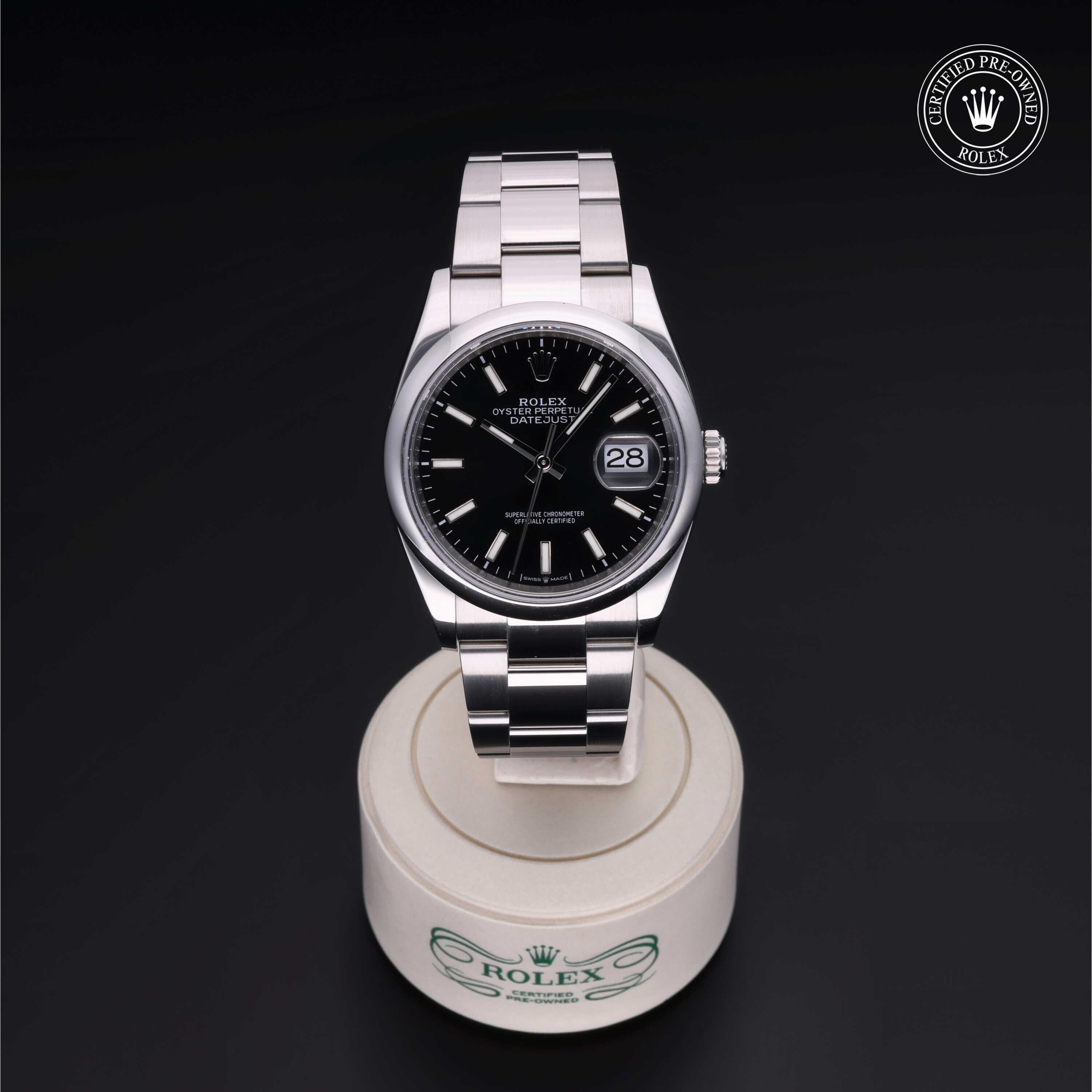 Rolex Certified Pre-owned Datejust M126200-0004 front on black background