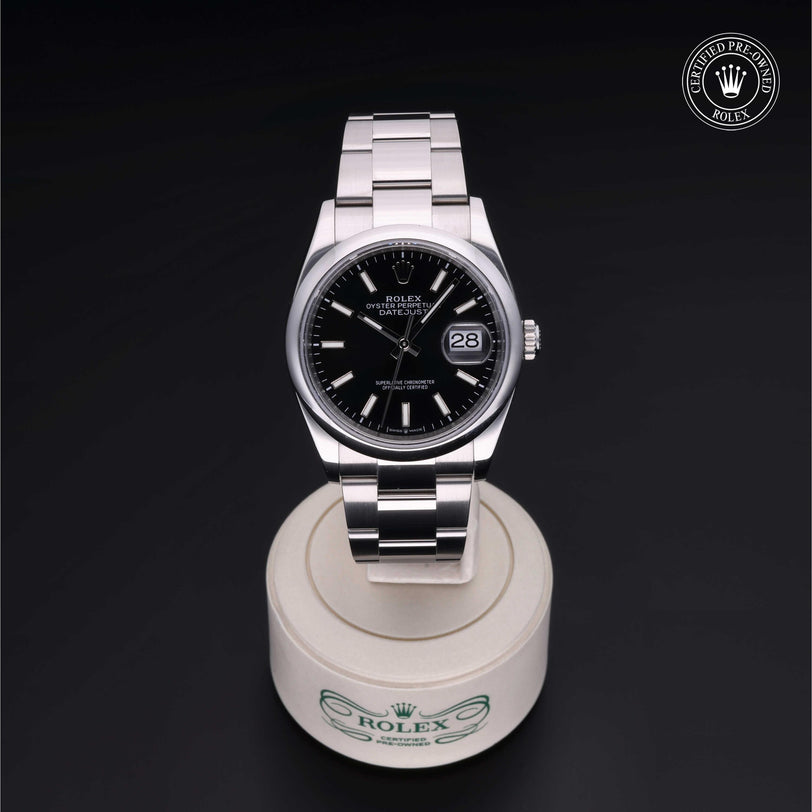 Rolex Certified Pre-owned Datejust M126200-0004 front on black background
