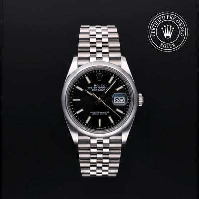 Rolex Certified Pre-owned Datejust M126200-0003 front on black background