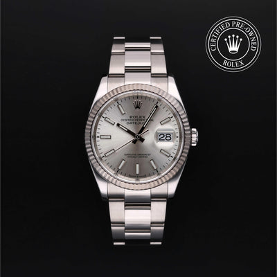 Rolex Certified Pre-owned Datejust M126234-0014 front on black background
