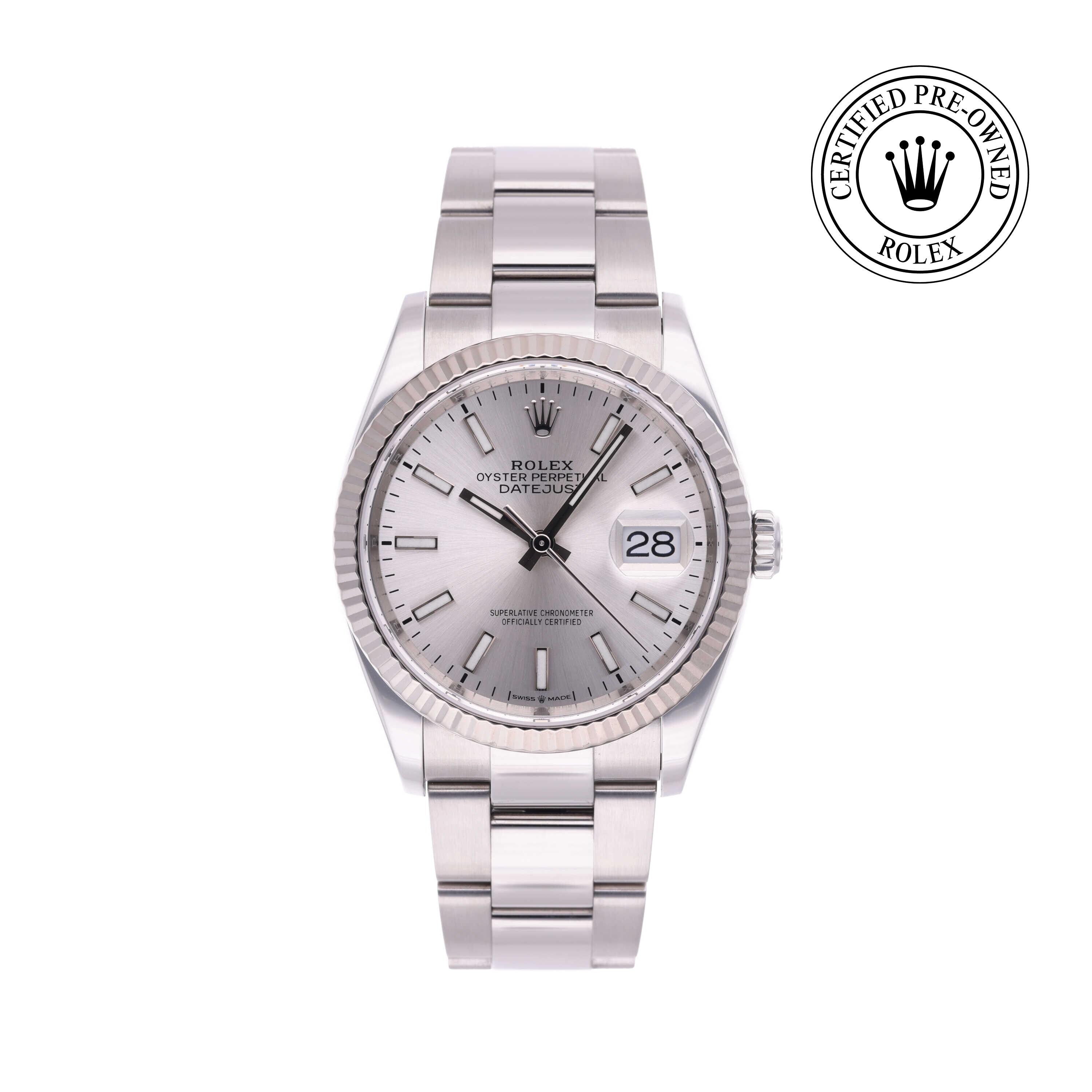 Rolex Certified Pre-owned Datejust M126234-0014 front on white background